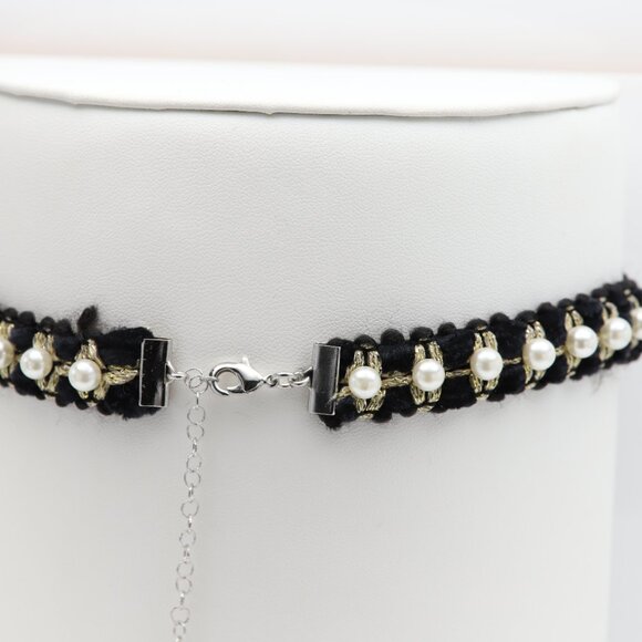 Fancy Pearl and Black lace Choker adjustable (#32) - Picture 4 of 9